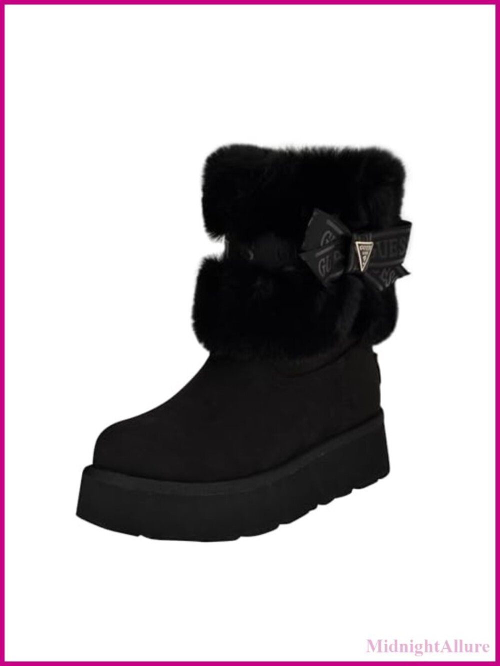 Faux Suede Ankle Bootie with Faux Fur Trim Slip-On Comfort Winter Boot